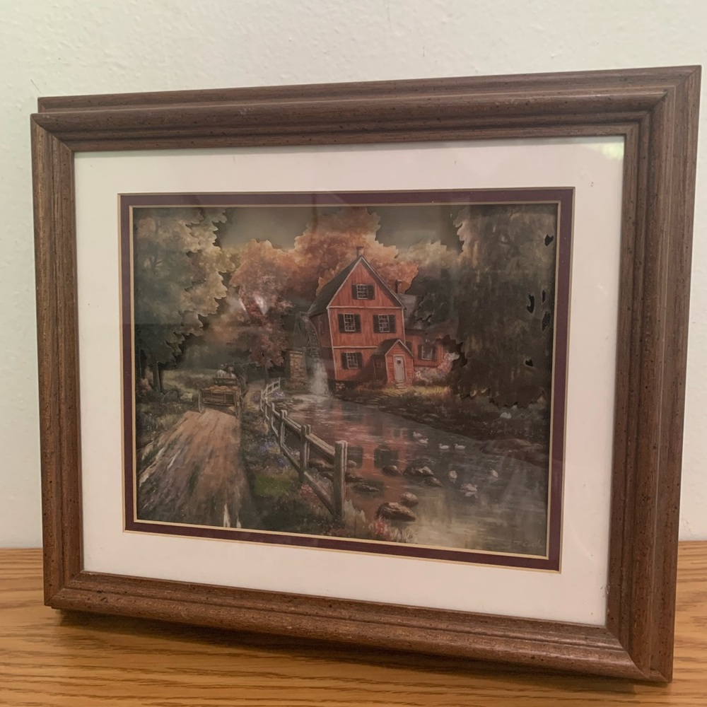 Framed 3D Art Print Old Mill With Wagon by T.C Chiu